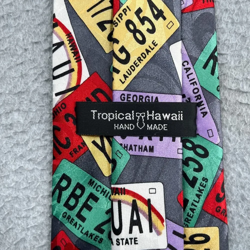 License Plate All Over Print Necktie Tropical Hawaii Polyester Tie
